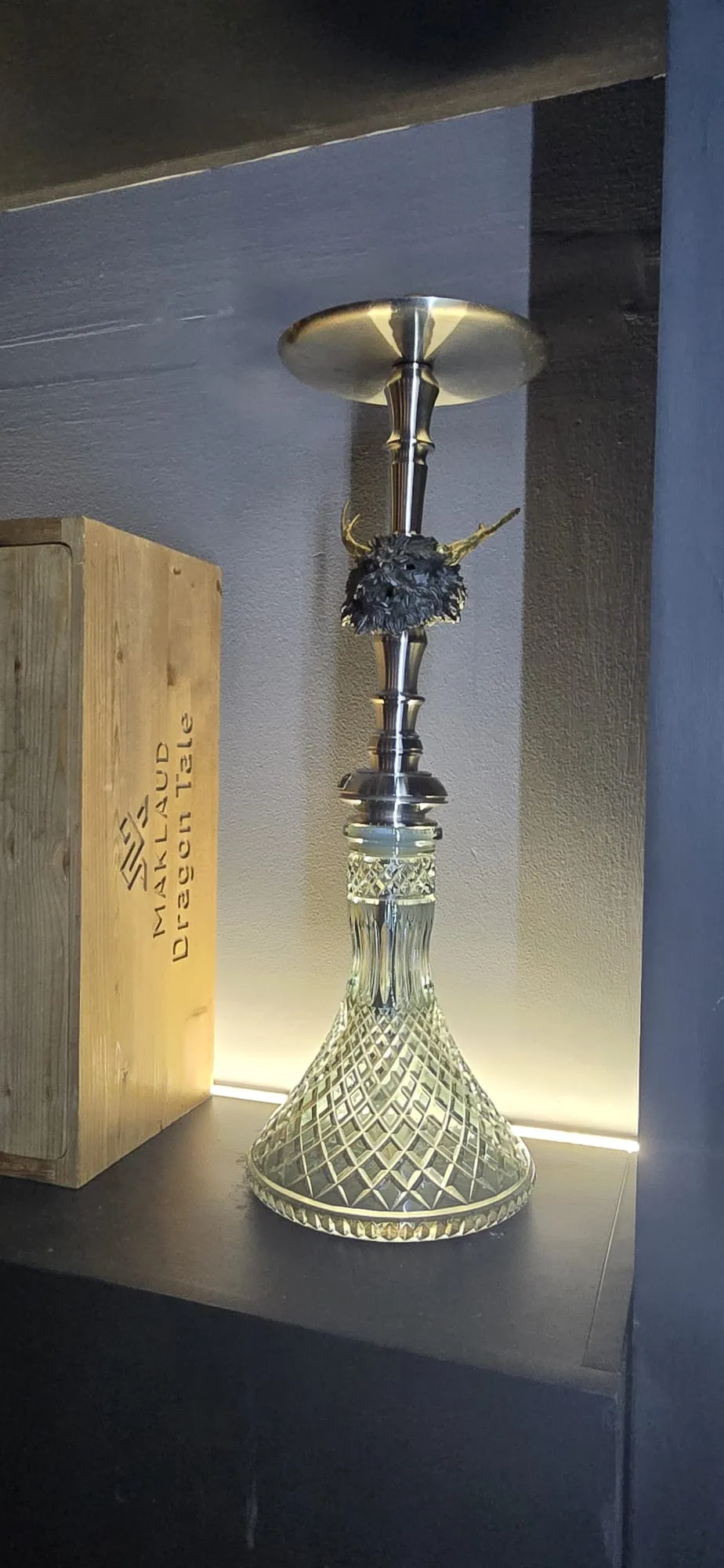 Maklaud Dragon Tale premium hookah on display at Natasha Noir Lounge